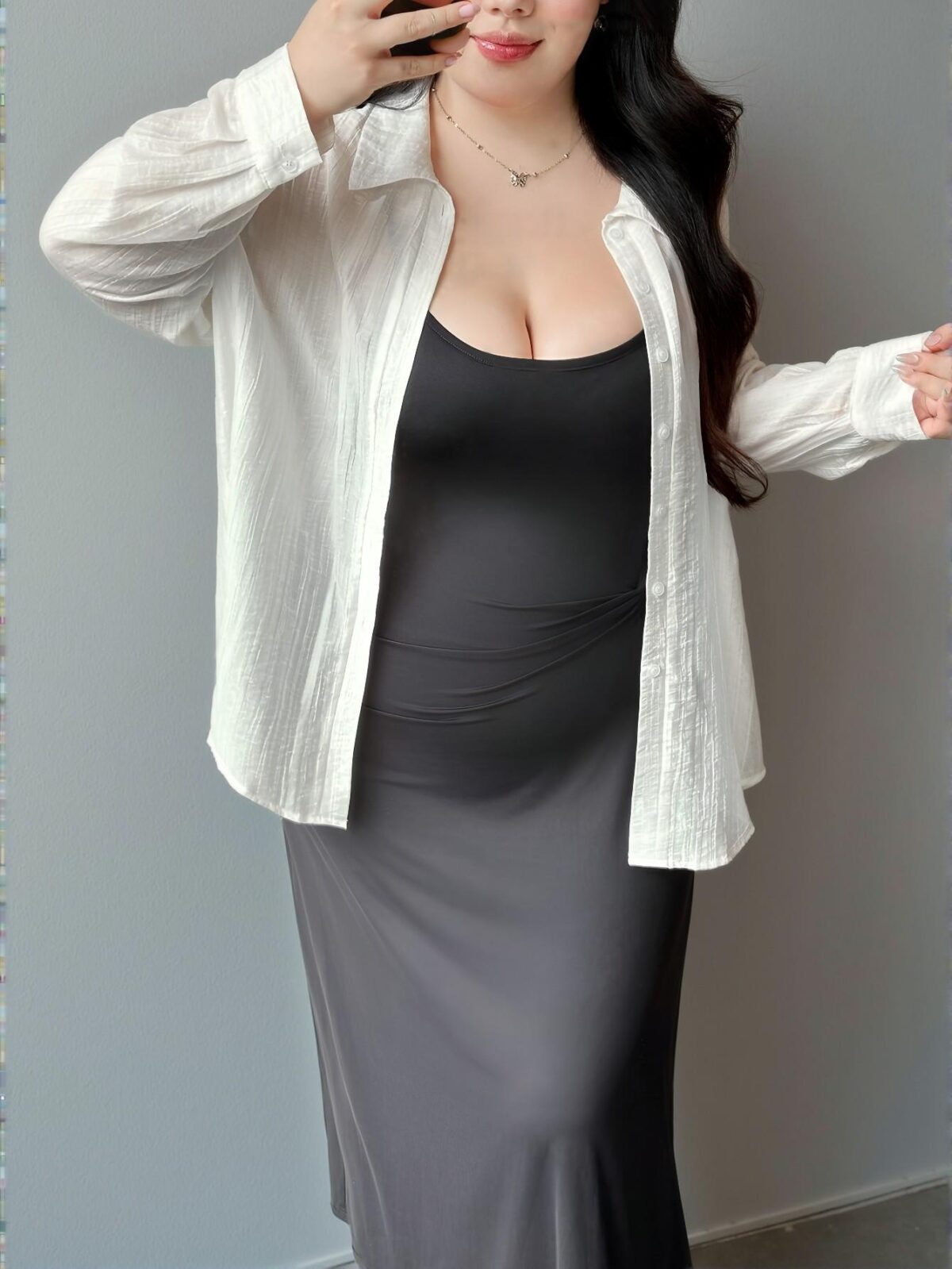 Elegant Multicolor Casual 2-Piece Outfit Featuring a Textured Striped Drop Shoulder Blouse and a Loose Black Knitted Long Dress with Waist Twist Detail, Perfect for Spring and Summer "Chic, Classy and Trendy Fashion Style to Dress to Impress" - Image 4