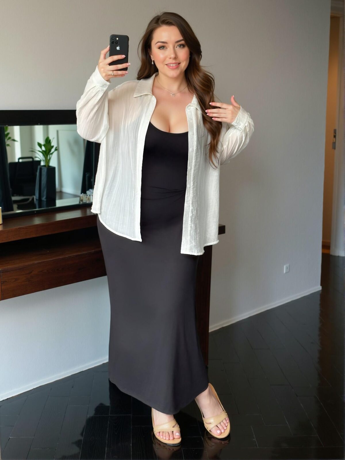 Elegant Multicolor Casual 2-Piece Outfit Featuring a Textured Striped Drop Shoulder Blouse and a Loose Black Knitted Long Dress with Waist Twist Detail, Perfect for Spring and Summer "Chic, Classy and Trendy Fashion Style to Dress to Impress" - Image 5