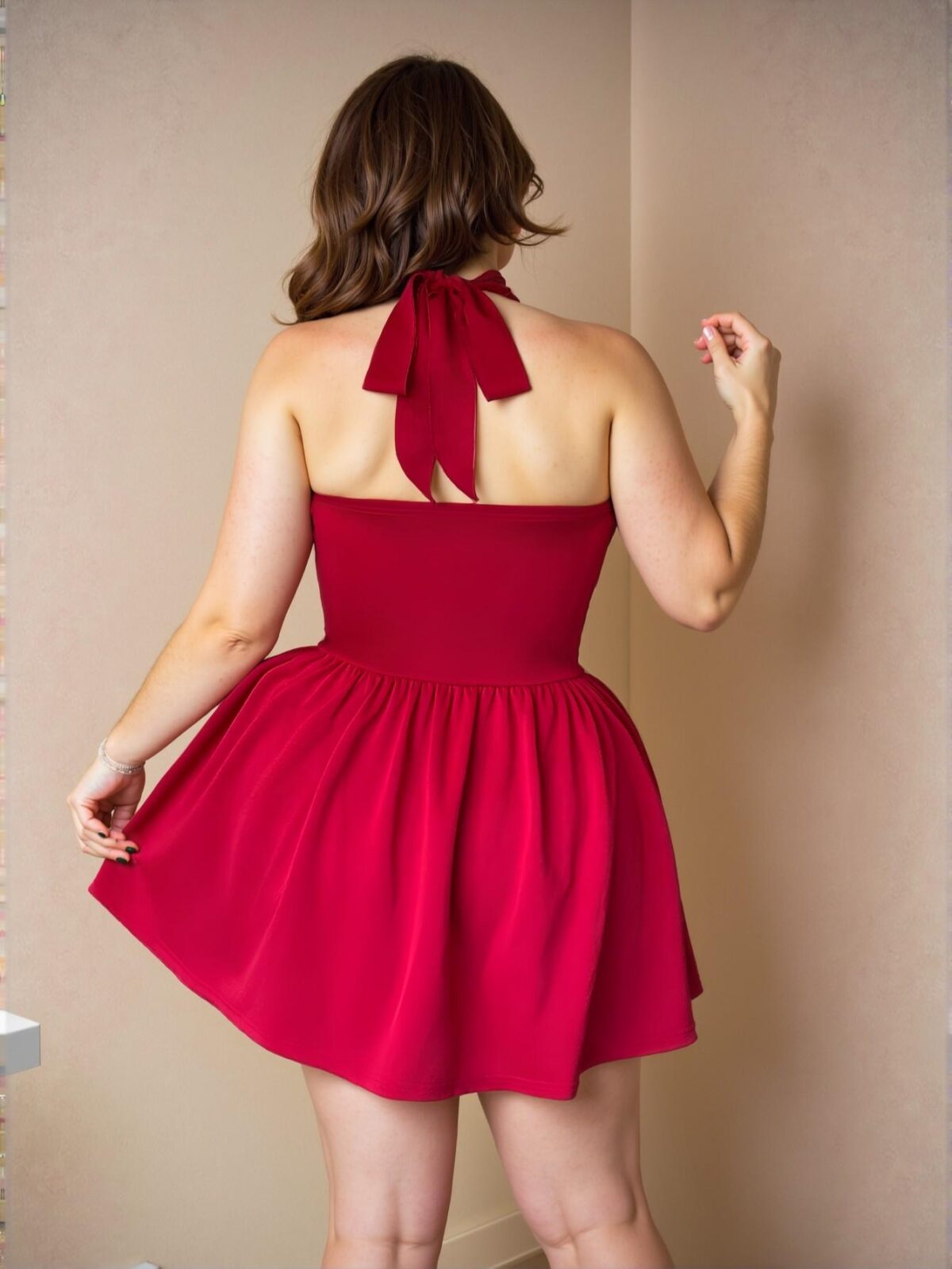 Elegant Burgundy Irresistible Backless Mini Halter Neck Dress Perfect for Spring and Summer Chic, Classy and Trendy Fashion Style to Dress to Impress - Image 2