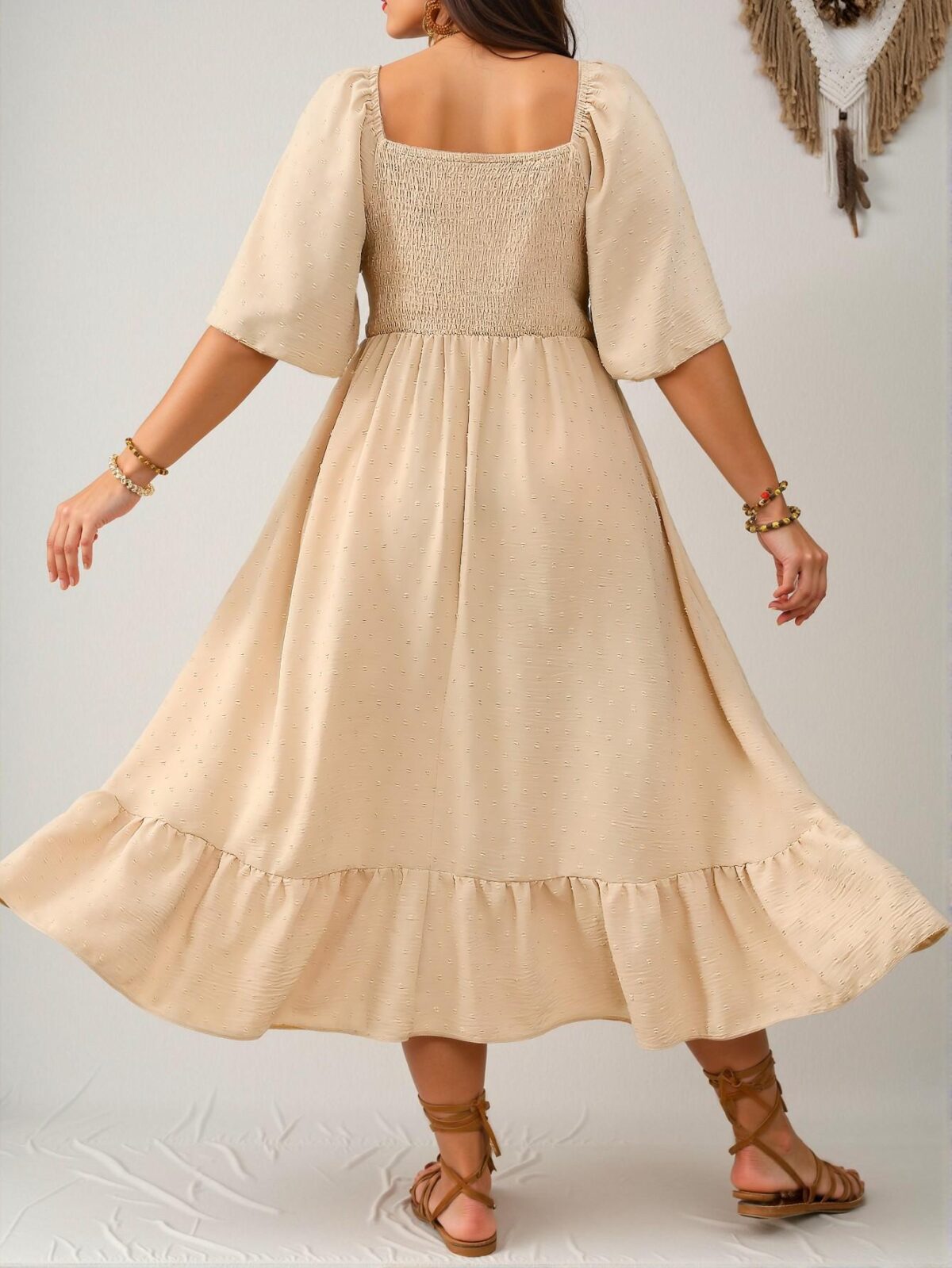 Sophisticated Apricot Flare Hem Short Sleeve Dress with Cutout Details Perfect for Spring and Summer – Chic, Classy and Trendy Fashion Style to Dress to Impress - Image 2