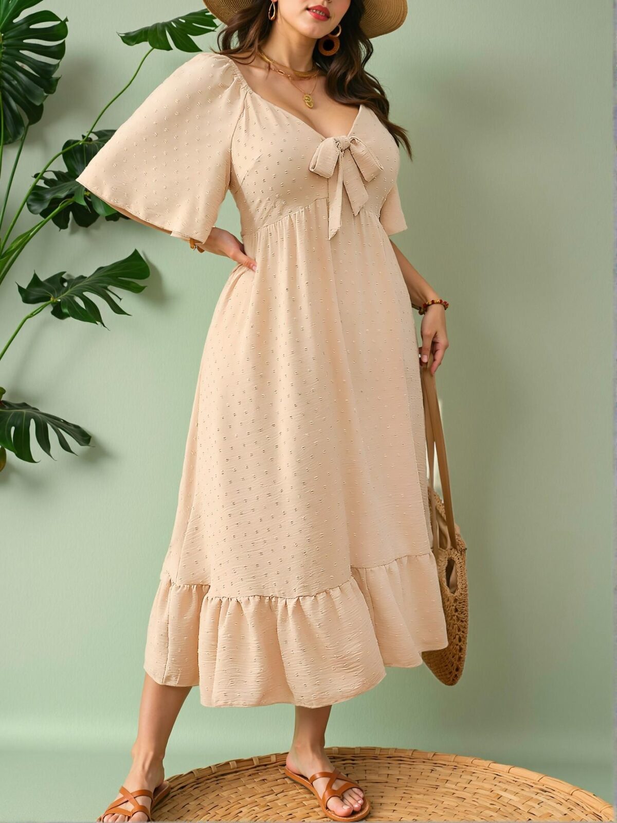Sophisticated Apricot Flare Hem Short Sleeve Dress with Cutout Details Perfect for Spring and Summer – Chic, Classy and Trendy Fashion Style to Dress to Impress - Image 4