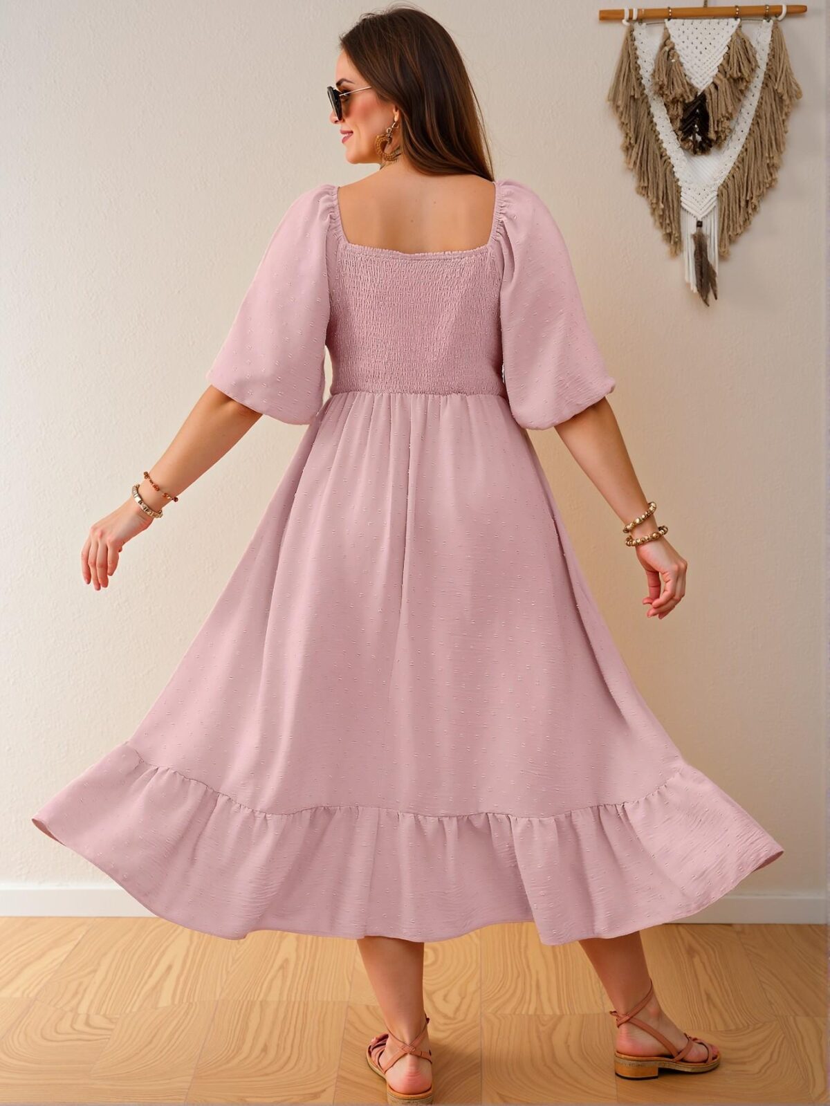 Elegant Pink Flare Hem Short Sleeve Plus Size Dress with Cut-Out Design for Spring and Summer - Chic, Classy and Trendy Fashion Style to Dress to Impress - Image 2