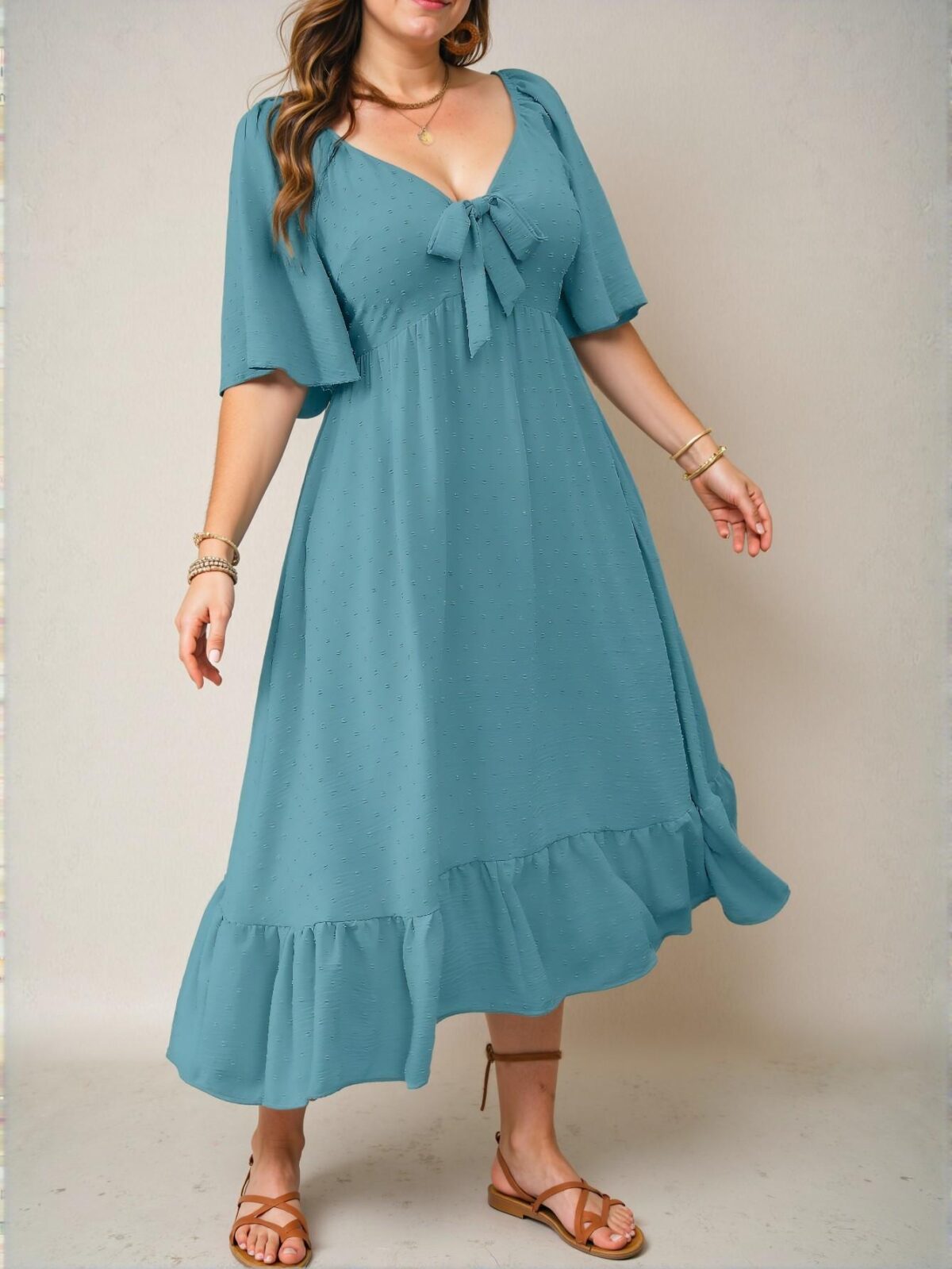 Elegant Mint Blue Flare Hem Slim Fit Midi Dress with Cut-Out Details for Women’s Summer Style – Chic, Classy and Trendy Fashion to Dress to Impress - Image 4
