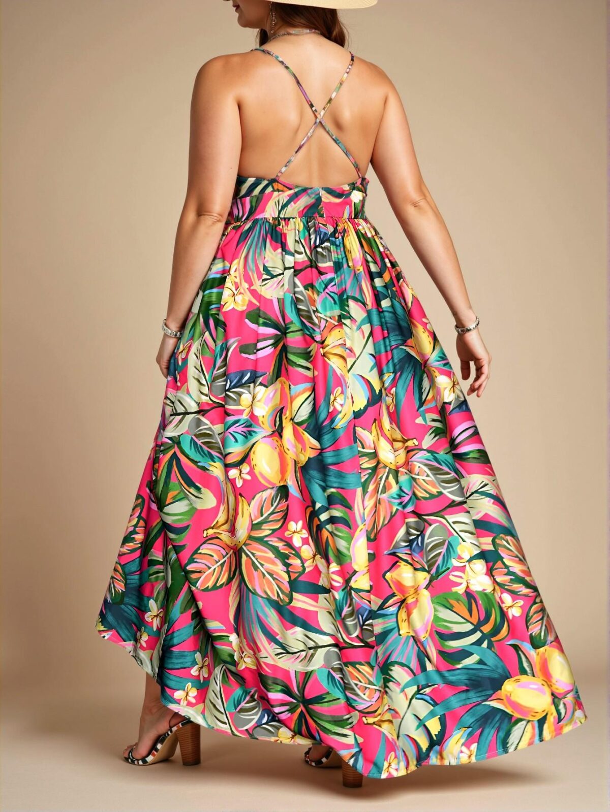 Elegant Multicolor Bohemian Floral Print Deep V-Neck Sleeveless Sundress for Summer and Beach Getaways, Chic, Classy and Trendy Fashion Style to Dress to Impress - Image 2