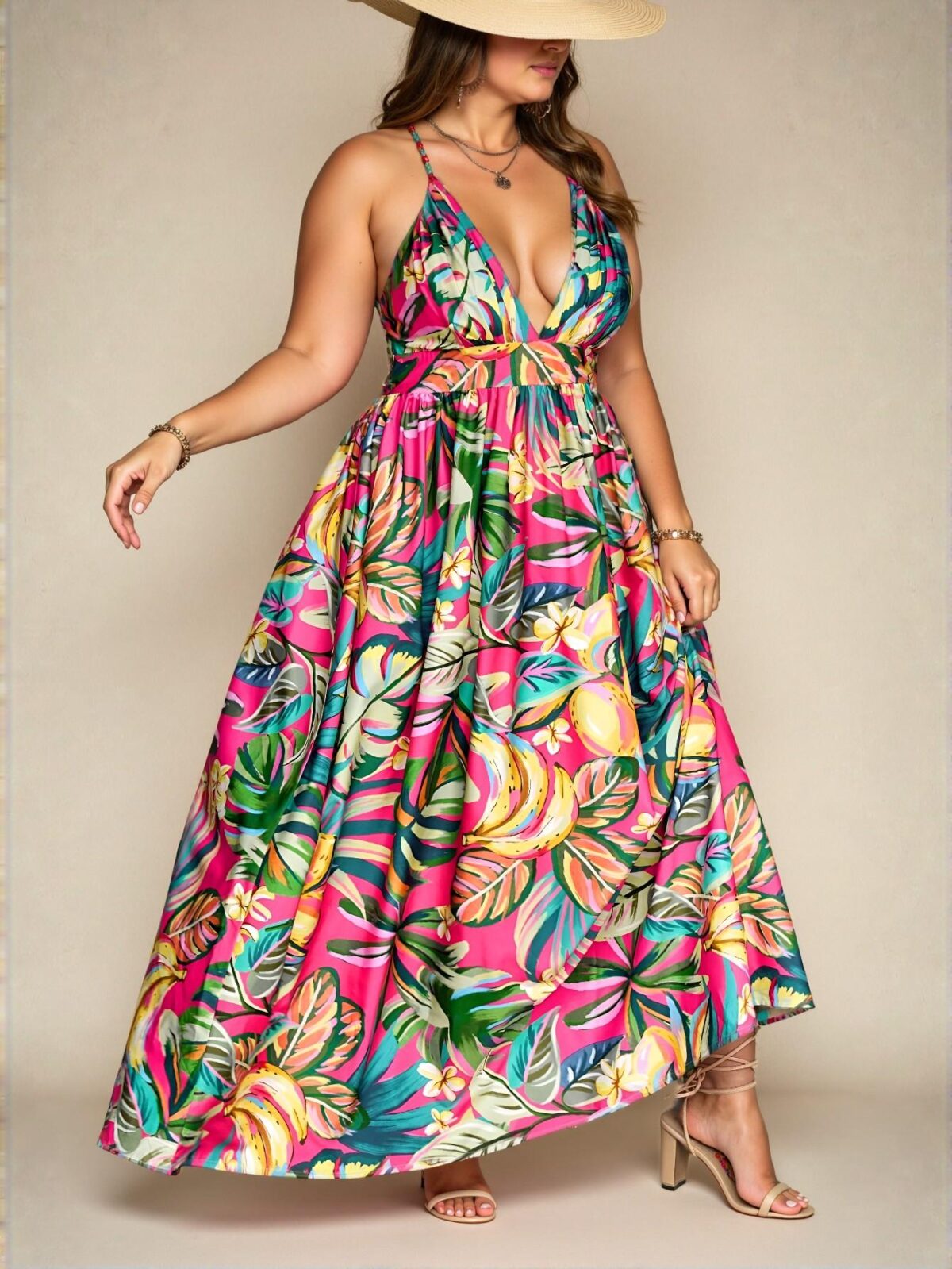 Elegant Multicolor Bohemian Floral Print Deep V-Neck Sleeveless Sundress for Summer and Beach Getaways, Chic, Classy and Trendy Fashion Style to Dress to Impress - Image 3
