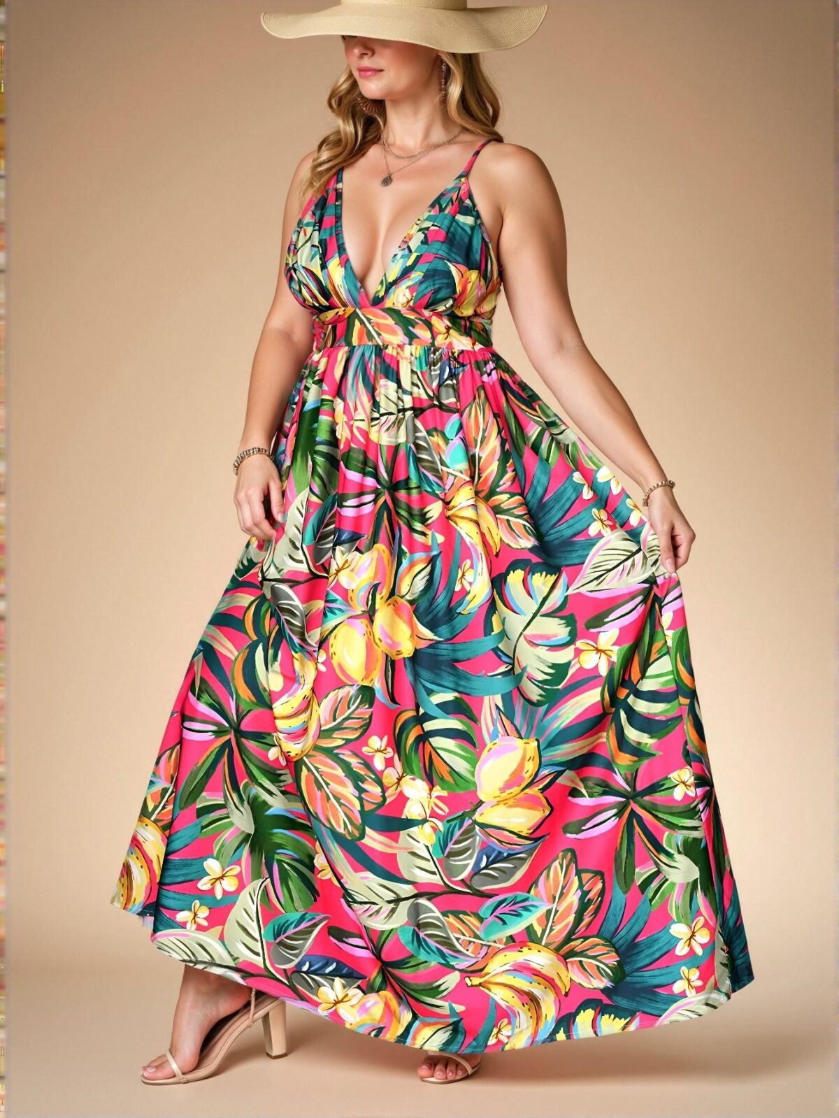 Elegant Multicolor Bohemian Floral Print Deep V-Neck Sleeveless Sundress for Summer and Beach Getaways, Chic, Classy and Trendy Fashion Style to Dress to Impress - Image 5
