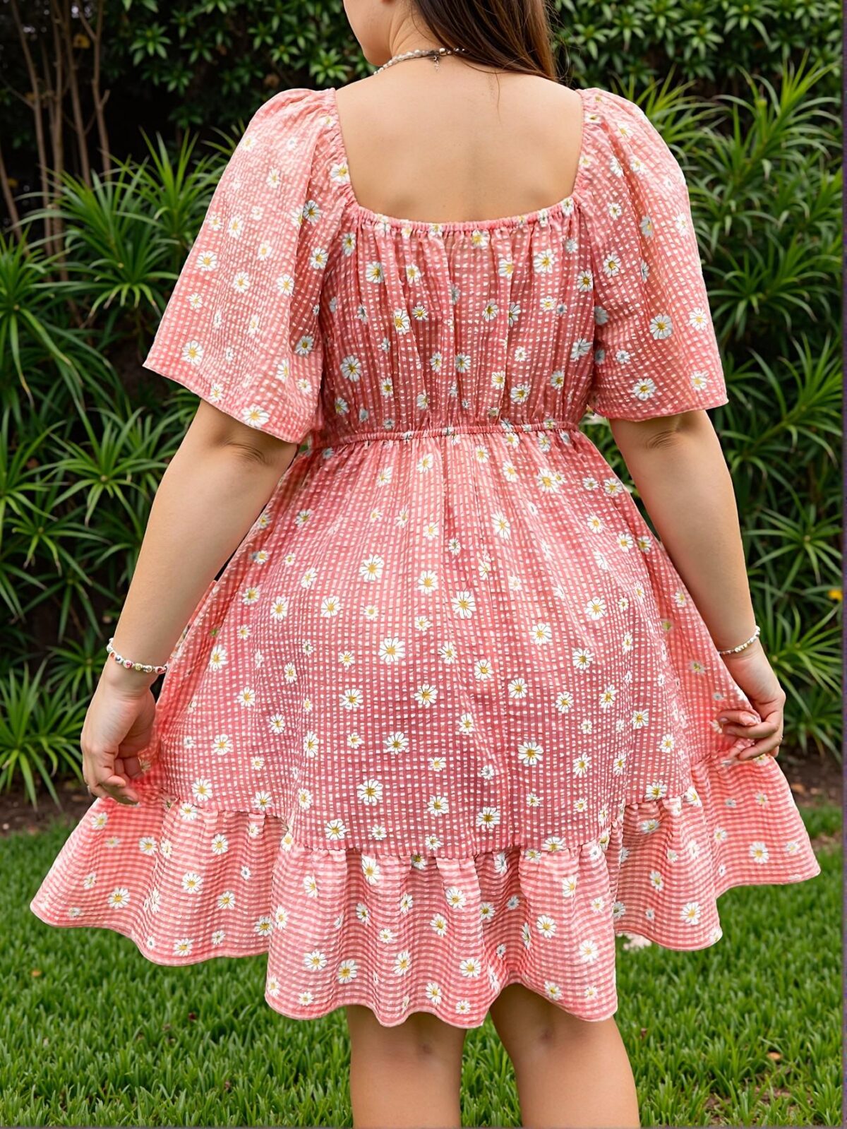 Elegant Pink Flounce Sleeve Daisy Print A-Line Dress for Spring and Summer - Chic, Classy and Trendy Fashion Style to Dress to Impress - Image 2