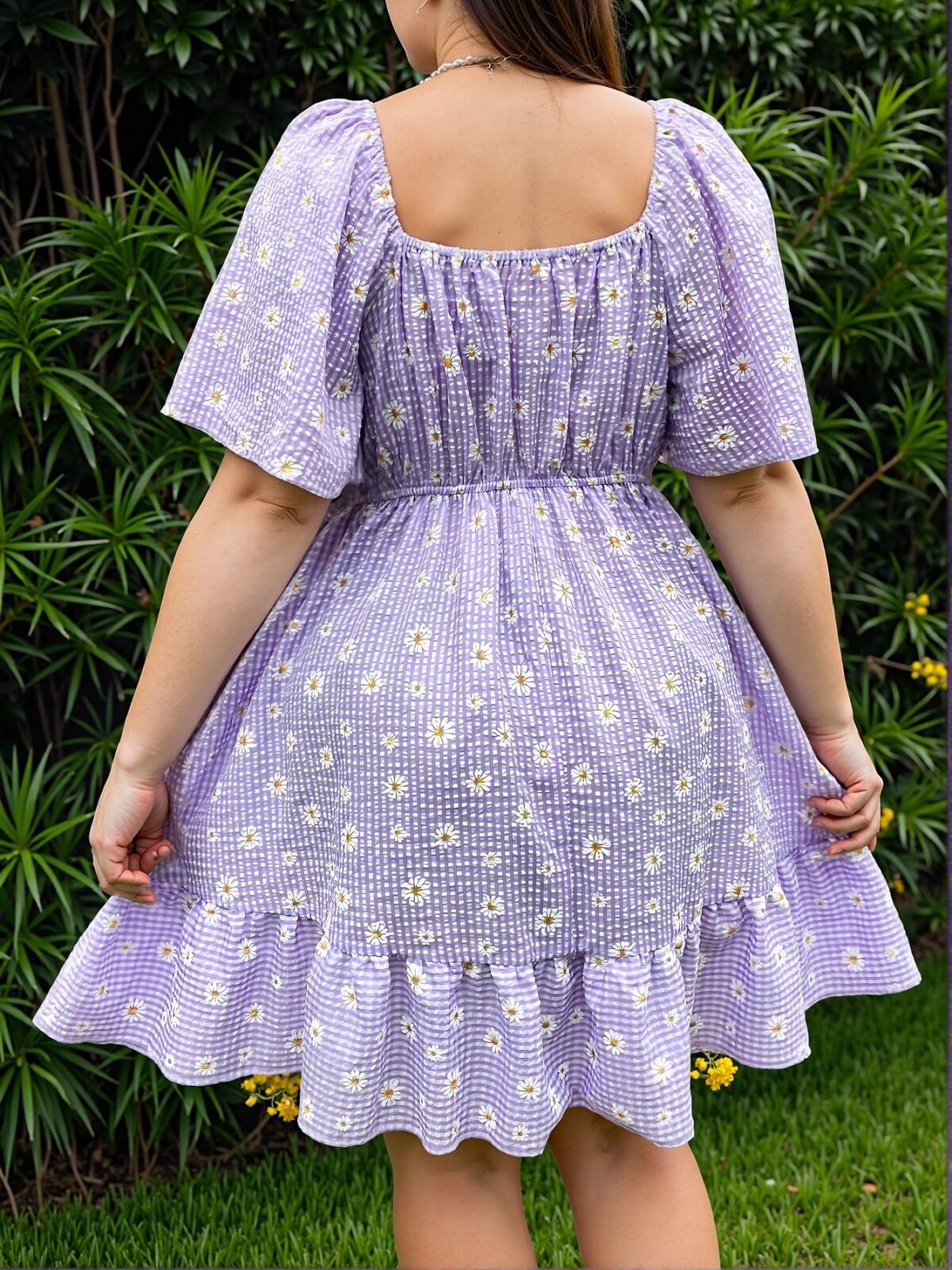 Elegant Purple Boho Floral A-Line Dress with Twisted Knot and Flounce Sleeves for Spring and Summer – Chic, Classy, and Trendy Fashion Style to Dress to Impress - Image 2