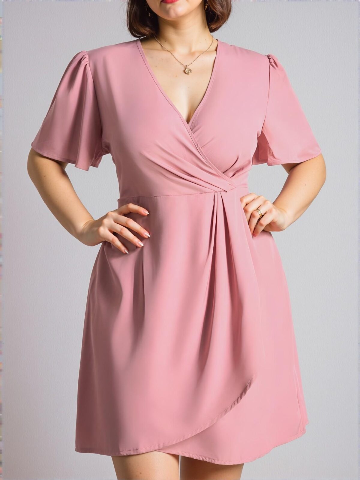 Elegant Dusty Pink A-Line Wrap Dress for Office and Spring Style: Chic, Classy and Trendy Fashion to Dress to Impress