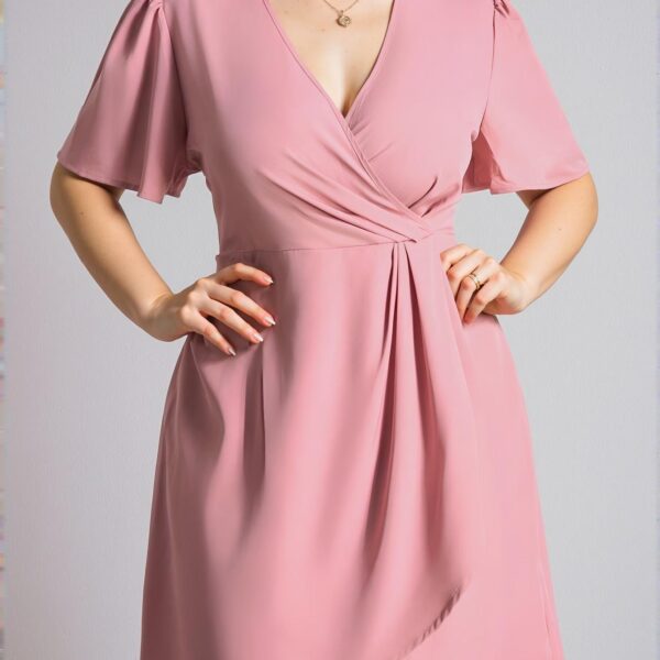 Elegant Dusty Pink A-Line Wrap Dress for Office and Spring Style: Chic, Classy and Trendy Fashion to Dress to Impress