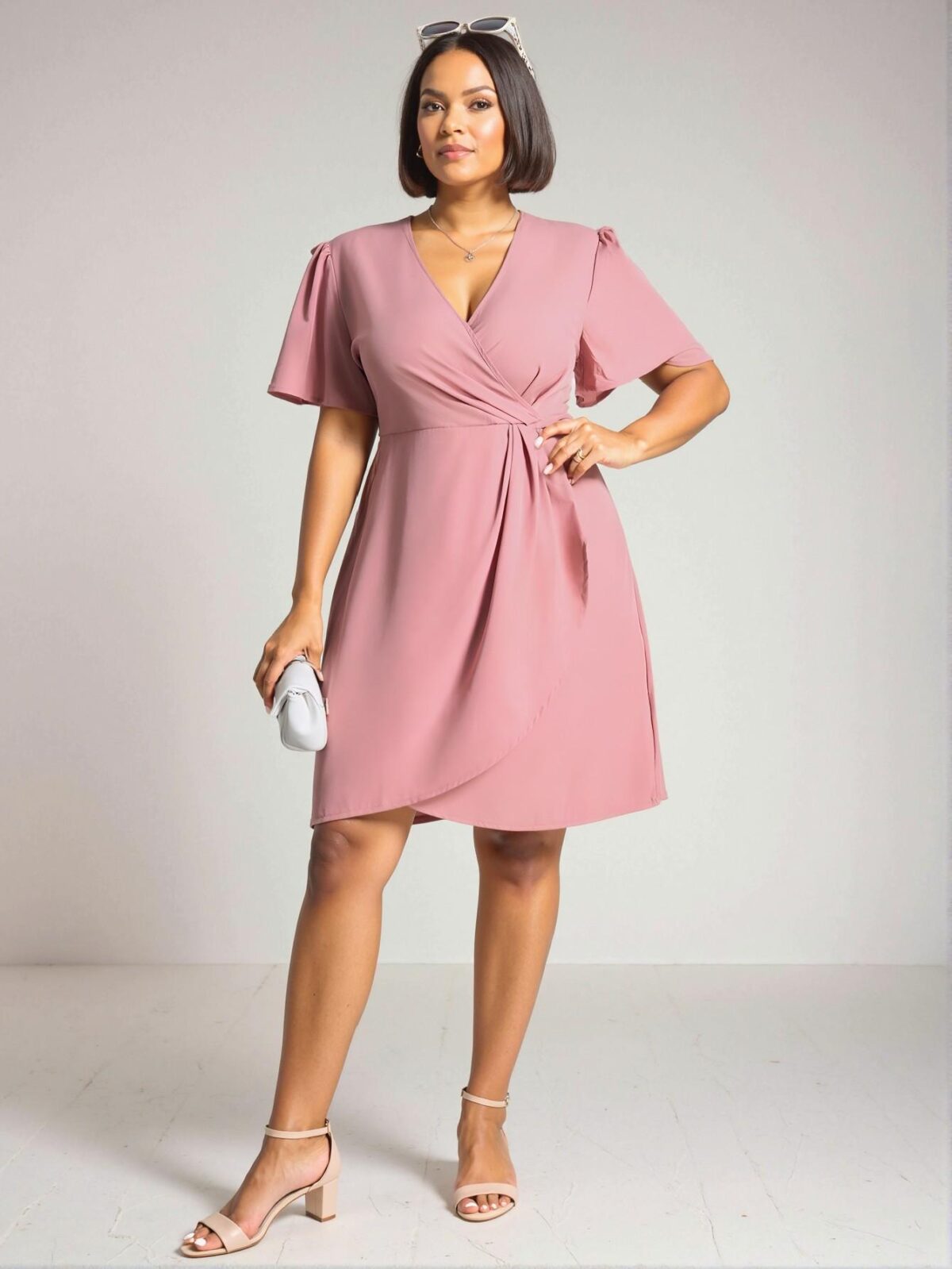 Elegant Dusty Pink A-Line Wrap Dress for Office and Spring Style: Chic, Classy and Trendy Fashion to Dress to Impress - Image 3