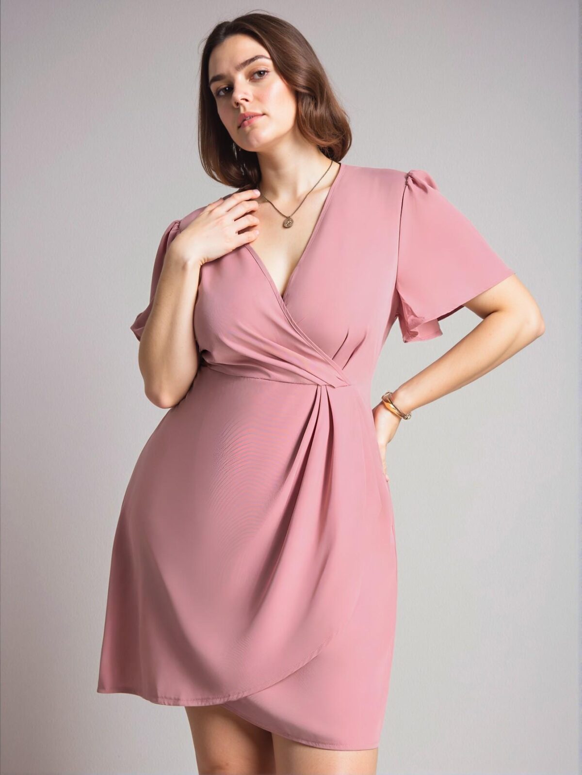 Elegant Dusty Pink A-Line Wrap Dress for Office and Spring Style: Chic, Classy and Trendy Fashion to Dress to Impress - Image 5