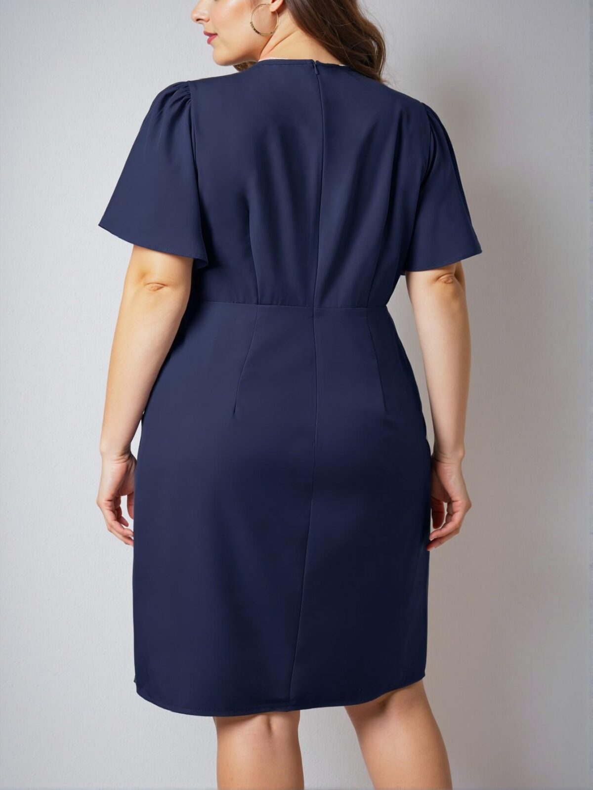 Elegant Royal Blue Stylish Plus Size V-Neck Flounce Sleeve Casual Mini Dress for Spring and Summer - Chic, Classy and Trendy Fashion Style to Dress to Impress - Image 2