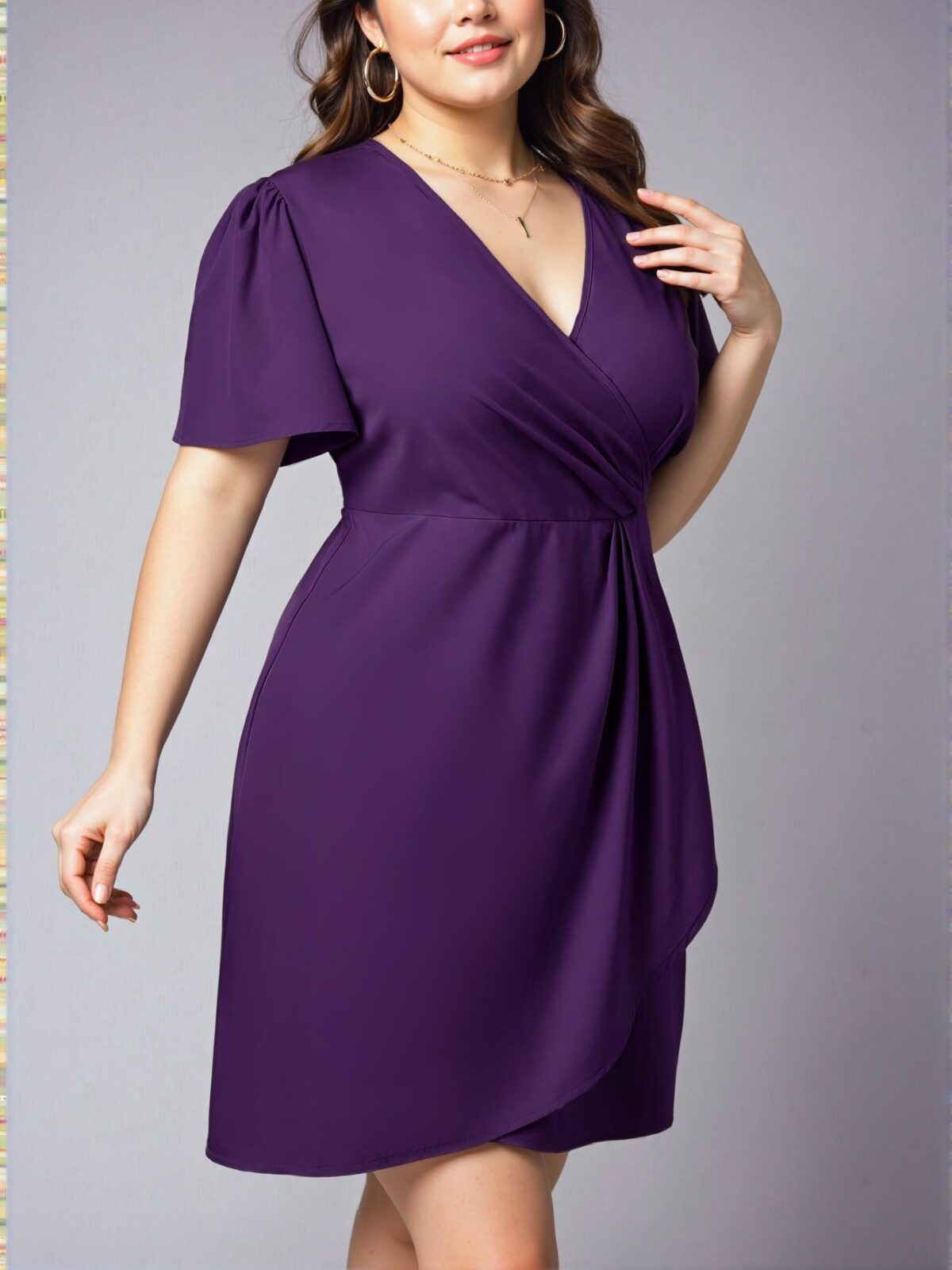 Elegant Purple A-Line Wrap Dress for Summer Weddings and Engagements - Chic, Classy, and Trendy Fashion Style to Dress to Impress - Image 3
