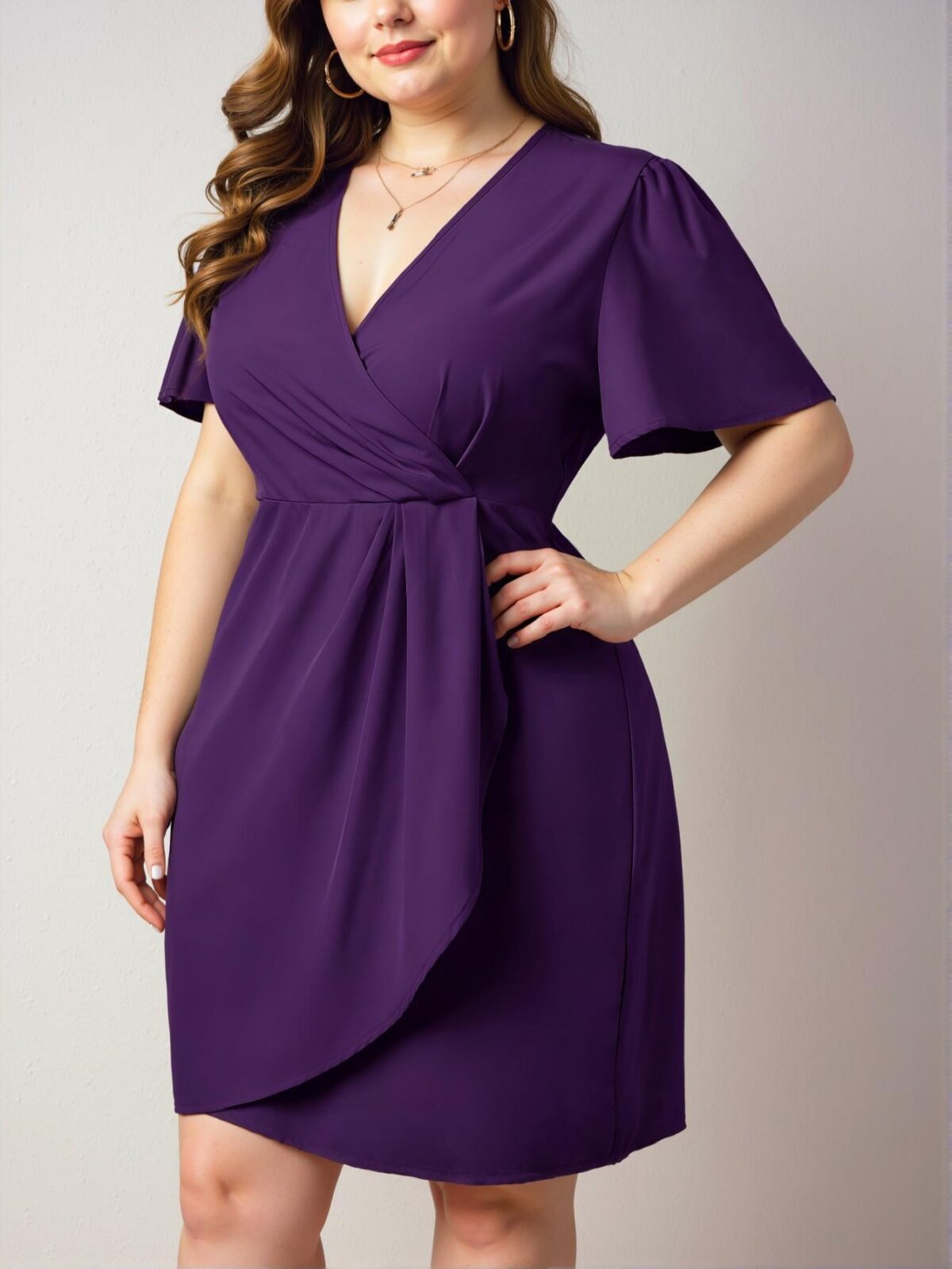 Elegant Purple A-Line Wrap Dress for Summer Weddings and Engagements - Chic, Classy, and Trendy Fashion Style to Dress to Impress - Image 4
