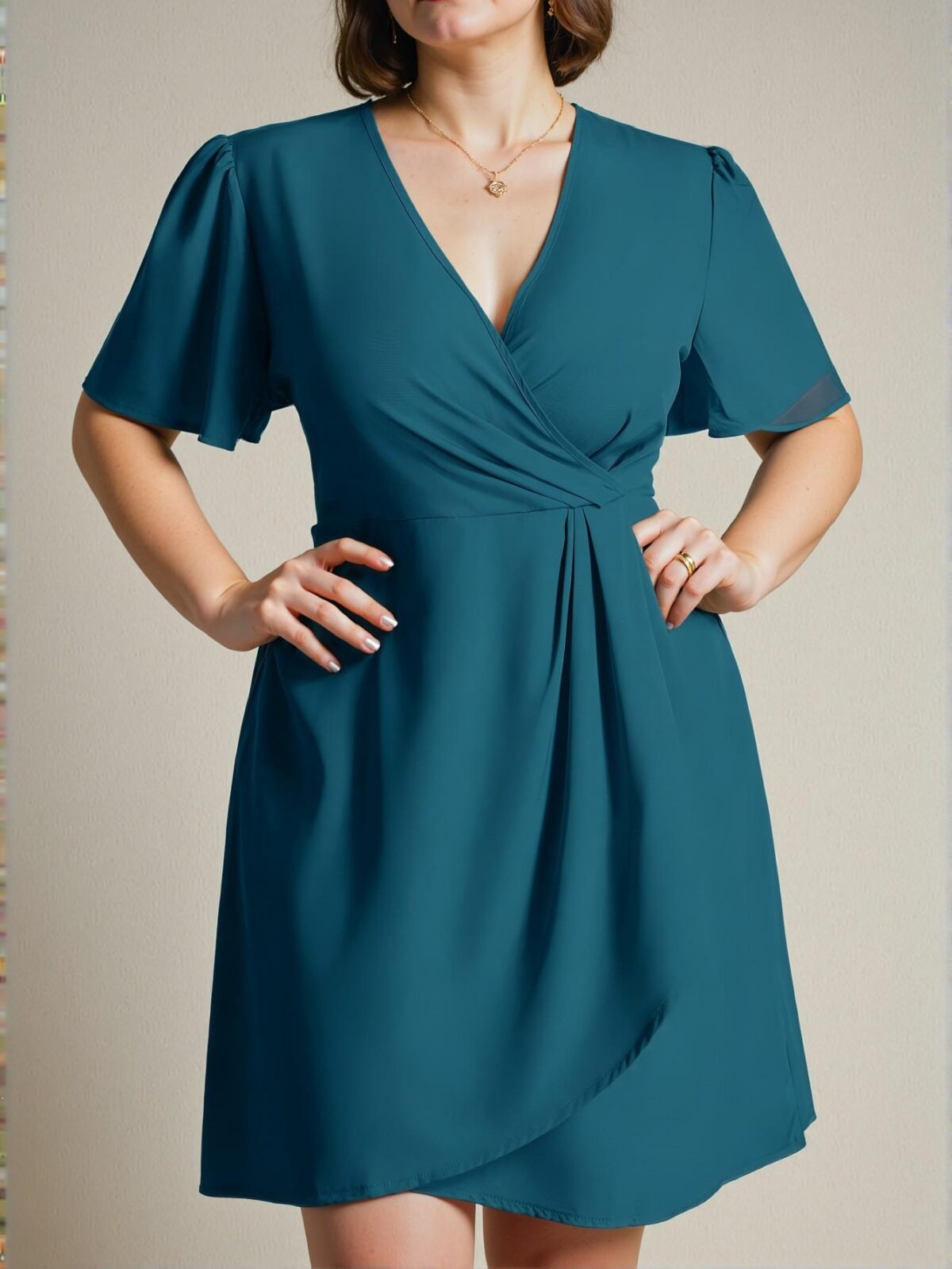 Elegant Blue Casual V-Neck Short Sleeve A-Line Dress for Business & Everyday Wear - Chic, Classy and Trendy Fashion Style to Dress to Impress