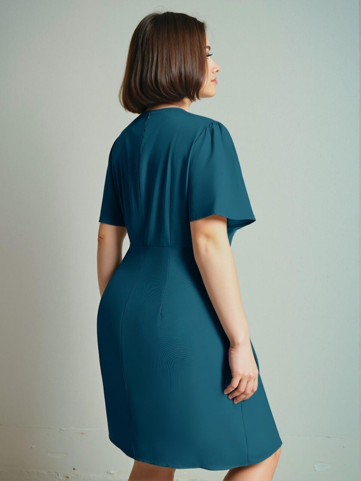 Elegant Blue Casual V-Neck Short Sleeve A-Line Dress for Business & Everyday Wear - Chic, Classy and Trendy Fashion Style to Dress to Impress - Image 2