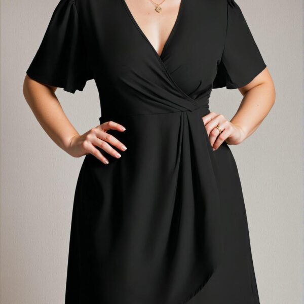 Elegant Black Flounce Sleeve Pleated A-Line Dress for Business Casual in Spring and Summer - Chic, Classy, and Trendy Fashion Style to Dress to Impress