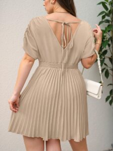 Elegant Apricot Chic V-Neck Batwing Sleeve Pleated Hem Dress for Casual Spring and Summer Occasions - Chic, Classy and Trendy Fashion Style to Dress to Impress