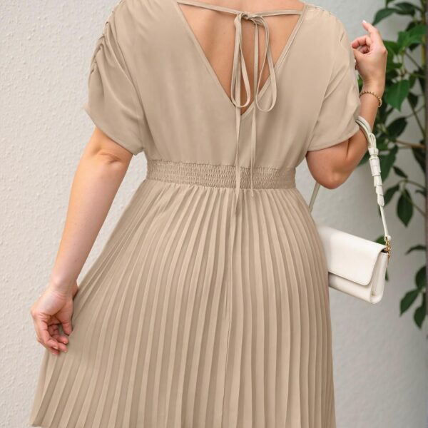 Elegant Apricot Chic V-Neck Batwing Sleeve Pleated Hem Dress for Casual Spring and Summer Occasions - Chic, Classy and Trendy Fashion Style to Dress to Impress