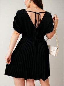 Elegant Black Pleated Hem High Waist A-Line Dress for Spring and Summer Chic, Classy and Trendy Fashion Style to Dress to Impress