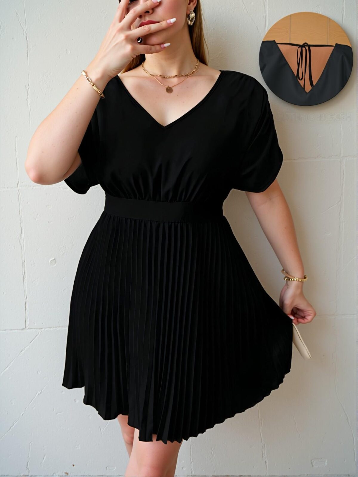 Elegant Black Pleated Hem High Waist A-Line Dress for Spring and Summer Chic, Classy and Trendy Fashion Style to Dress to Impress - Image 2