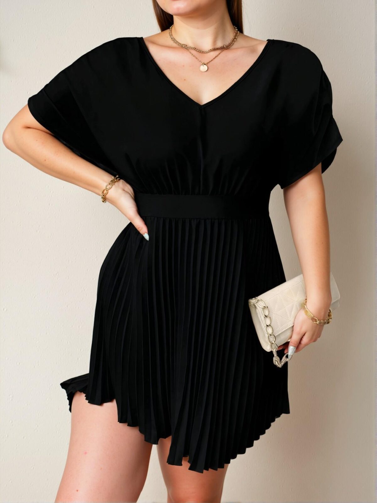 Elegant Black Pleated Hem High Waist A-Line Dress for Spring and Summer Chic, Classy and Trendy Fashion Style to Dress to Impress - Image 3