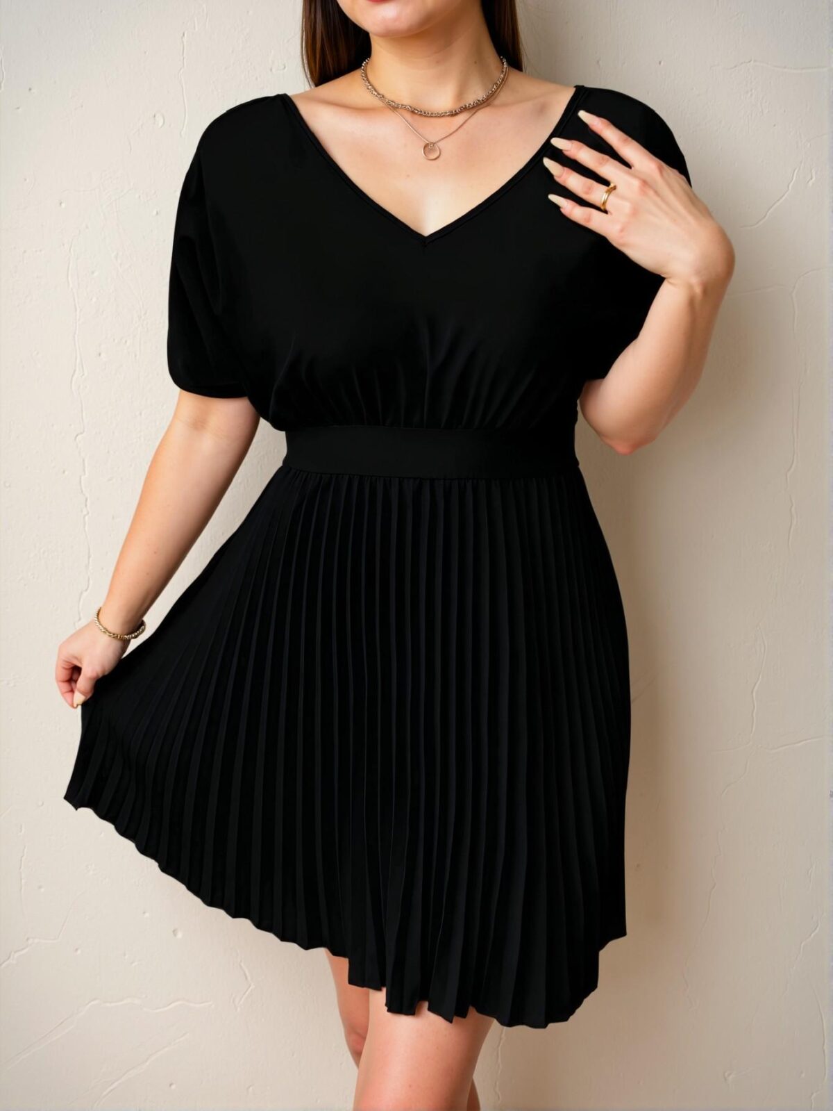 Elegant Black Pleated Hem High Waist A-Line Dress for Spring and Summer Chic, Classy and Trendy Fashion Style to Dress to Impress - Image 5