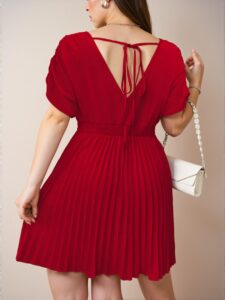 Elegant Red Casual A-Line Dress with Pleated Hem for Spring and Summer - Chic, Classy and Trendy Fashion Style to Dress to Impress