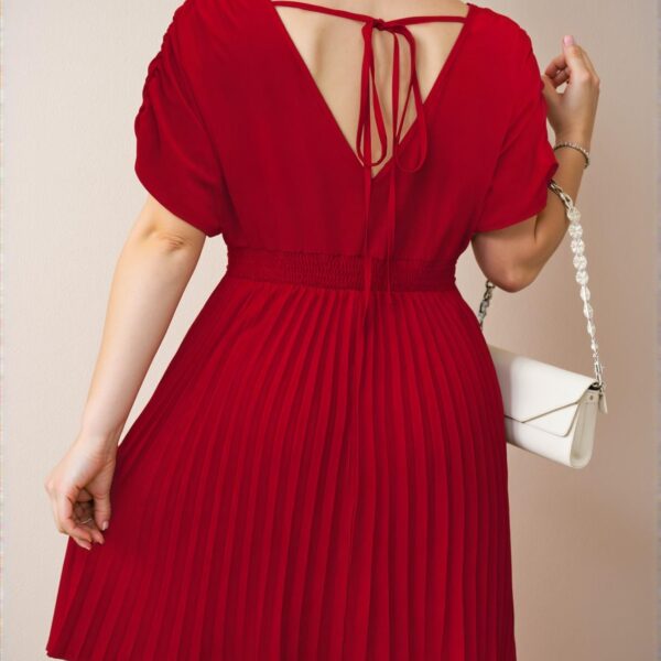 Elegant Red Casual A-Line Dress with Pleated Hem for Spring and Summer - Chic, Classy and Trendy Fashion Style to Dress to Impress