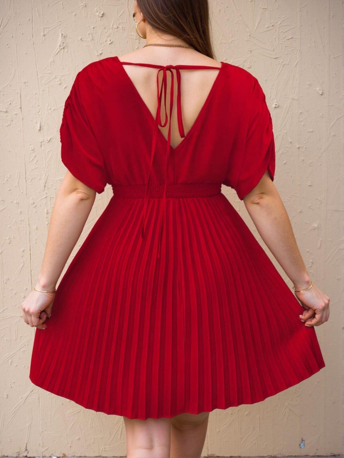 Elegant Red Casual A-Line Dress with Pleated Hem for Spring and Summer - Chic, Classy and Trendy Fashion Style to Dress to Impress - Image 2