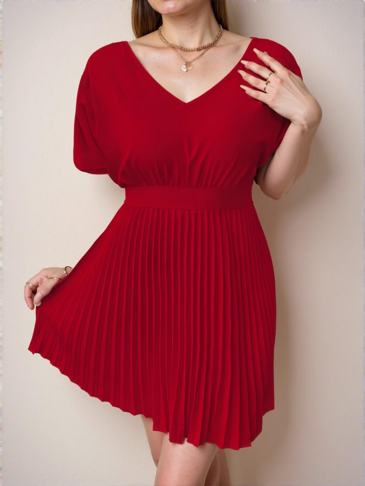 Elegant Red Casual A-Line Dress with Pleated Hem for Spring and Summer - Chic, Classy and Trendy Fashion Style to Dress to Impress - Image 3