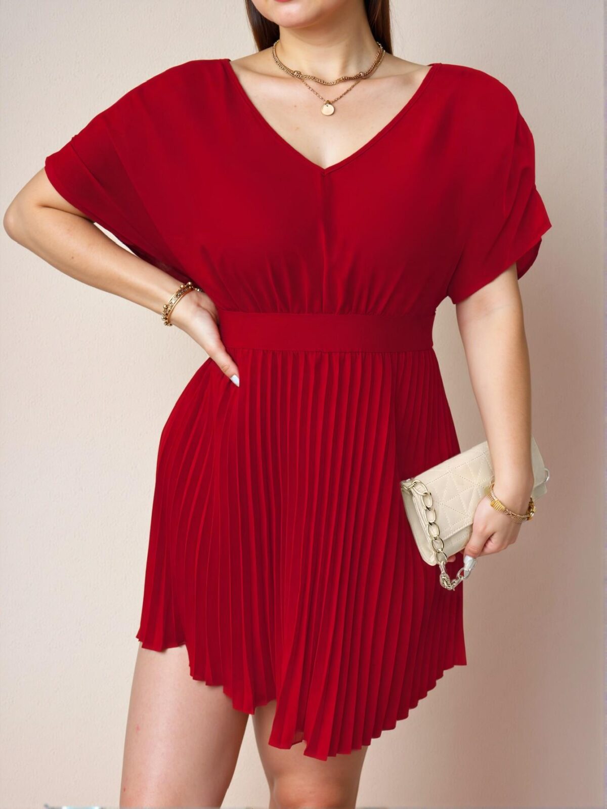 Elegant Red Casual A-Line Dress with Pleated Hem for Spring and Summer - Chic, Classy and Trendy Fashion Style to Dress to Impress - Image 4