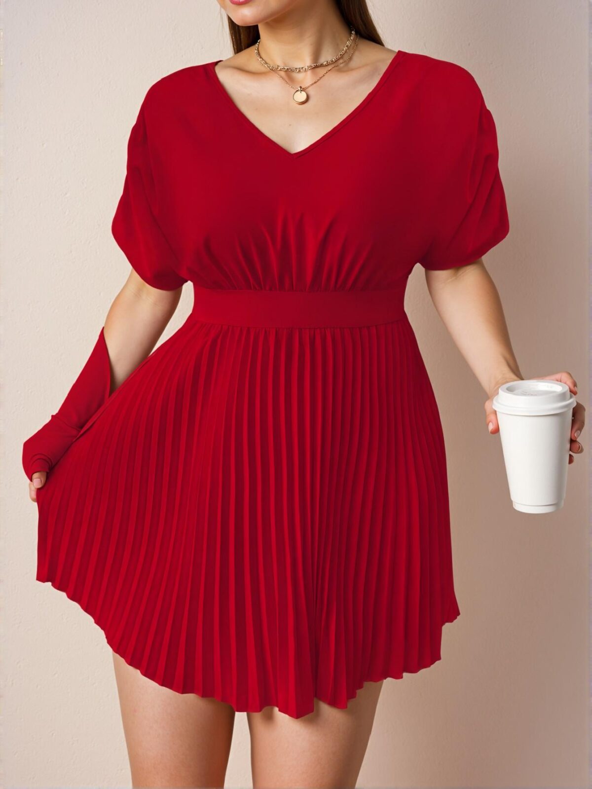 Elegant Red Casual A-Line Dress with Pleated Hem for Spring and Summer - Chic, Classy and Trendy Fashion Style to Dress to Impress - Image 5