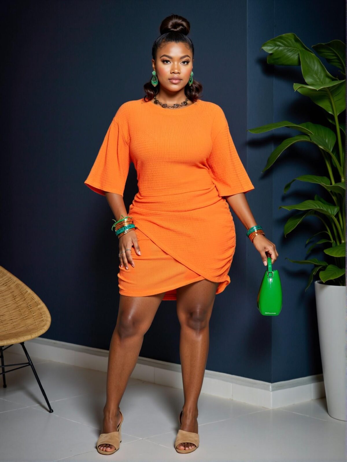 Elegant Coral Orange Stylish Plus Size Cross Ruched Hem Mini Dress for Spring and Summer Chic, Classy and Trendy Fashion Style to Dress to Impress - Image 2