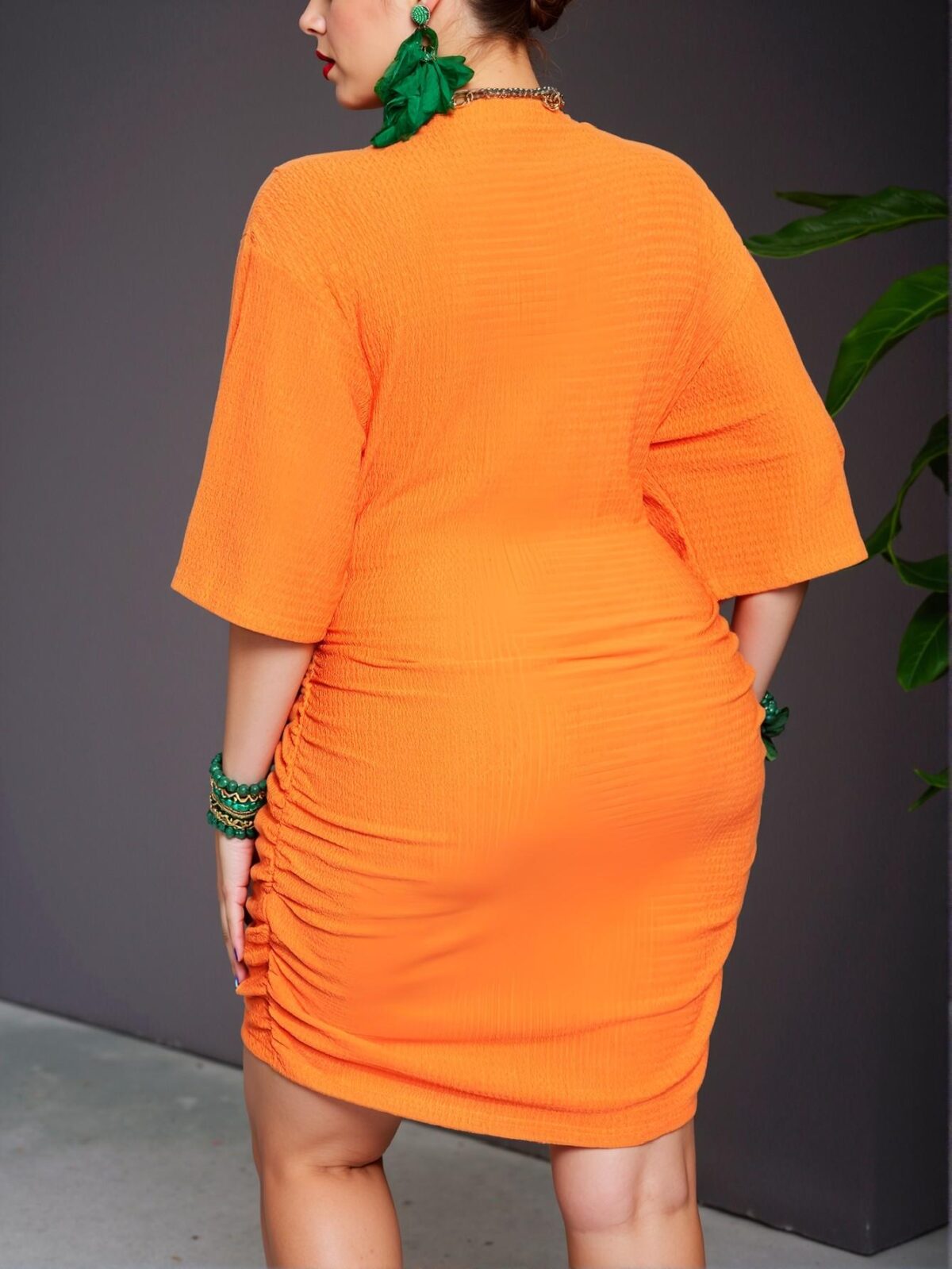 Elegant Coral Orange Stylish Plus Size Cross Ruched Hem Mini Dress for Spring and Summer Chic, Classy and Trendy Fashion Style to Dress to Impress - Image 3