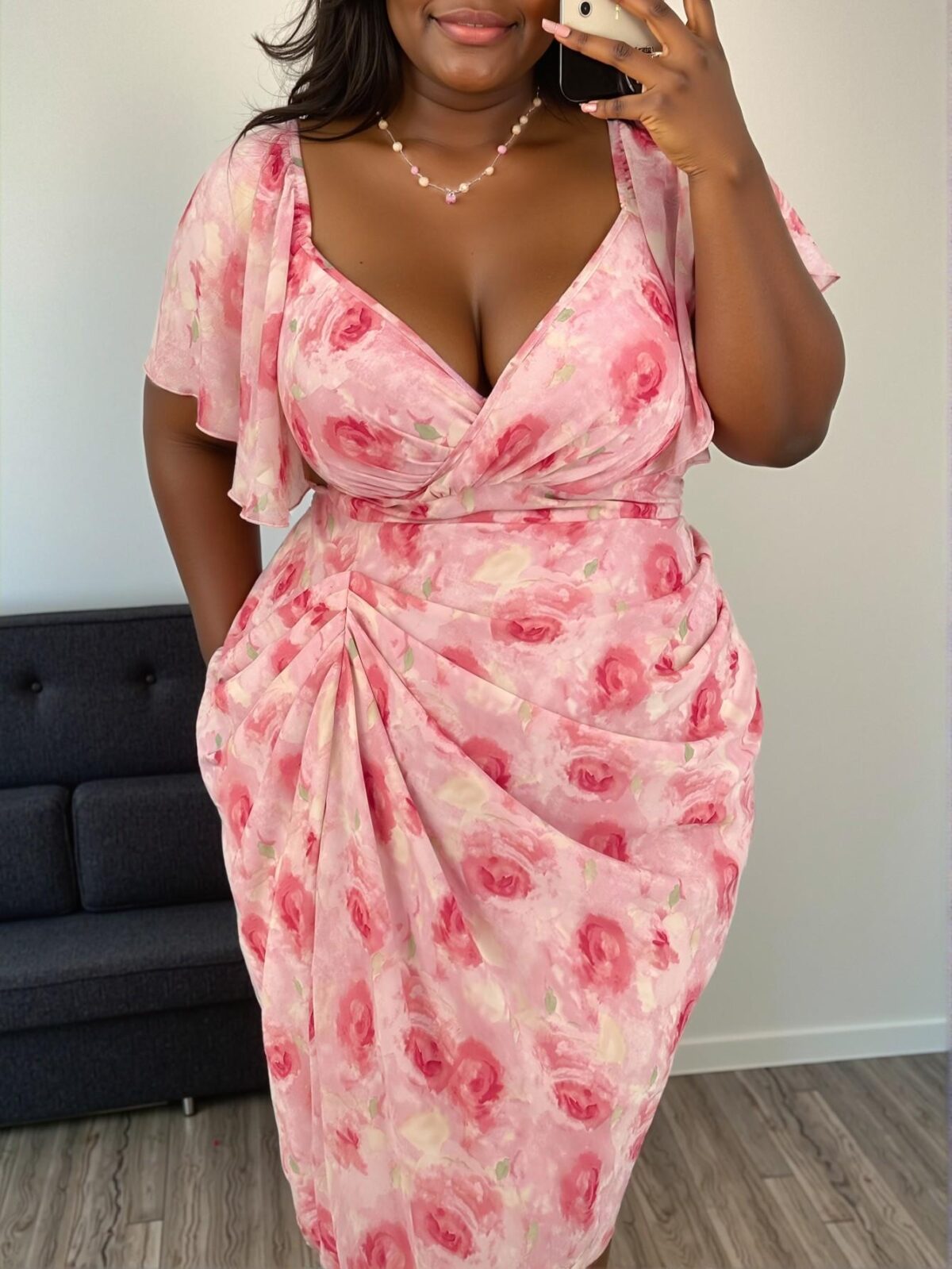 Elegant Pink Charming Floral Chiffon Ruffle Hem Dress for Spring and Summer - Chic, Classy and Trendy Fashion Style to Dress to Impress - Image 4