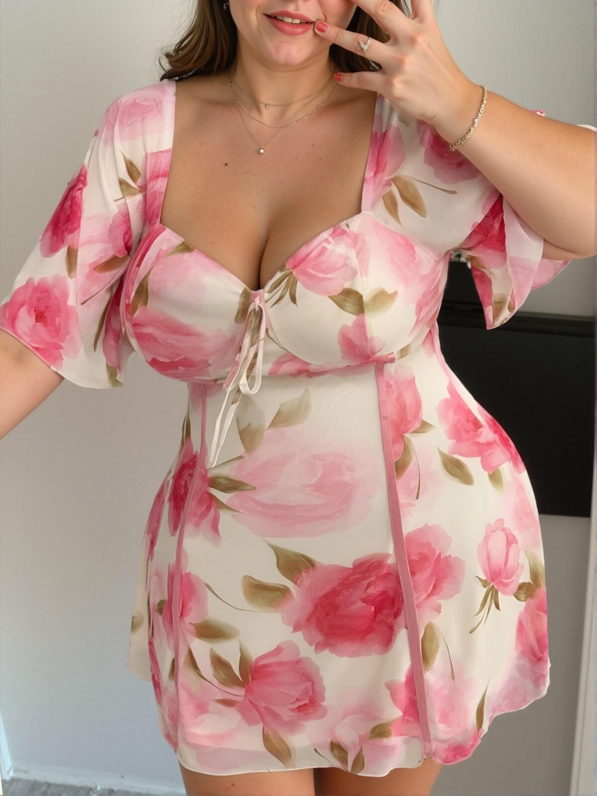 Elegant Pink Romantic Floral Print Flounce Sleeve Dress for Spring and Summer - Chic, Classy, and Trendy Fashion Style to Dress to Impress