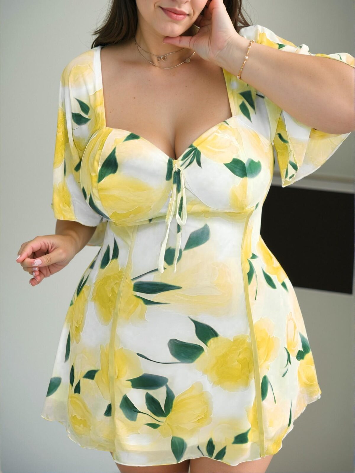 Elegant Yellow Floral Print Ruffle Sleeve Casual Dress for Spring and Summer - Chic, Classy and Trendy Fashion Style to Dress to Impress - Image 4