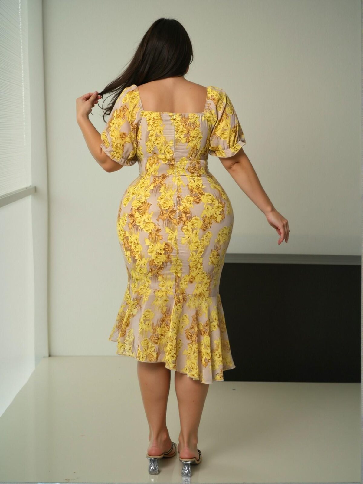 Elegant Yellow Asymmetrical Ruffle Hem Dress for Spring and Summer - Chic, Classy and Trendy Fashion Style to Dress to Impress - Image 2