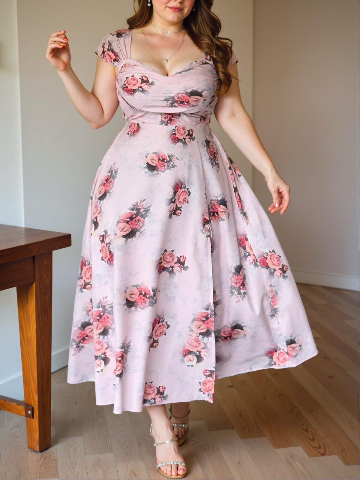 Elegant Pink Romantic Floral Print Sleeveless Pleated A-Line Maxi Dress for Parties, Events, and Holidays in Spring and Summer - Chic, Classy, and Trendy Fashion Style to Dress to Impress