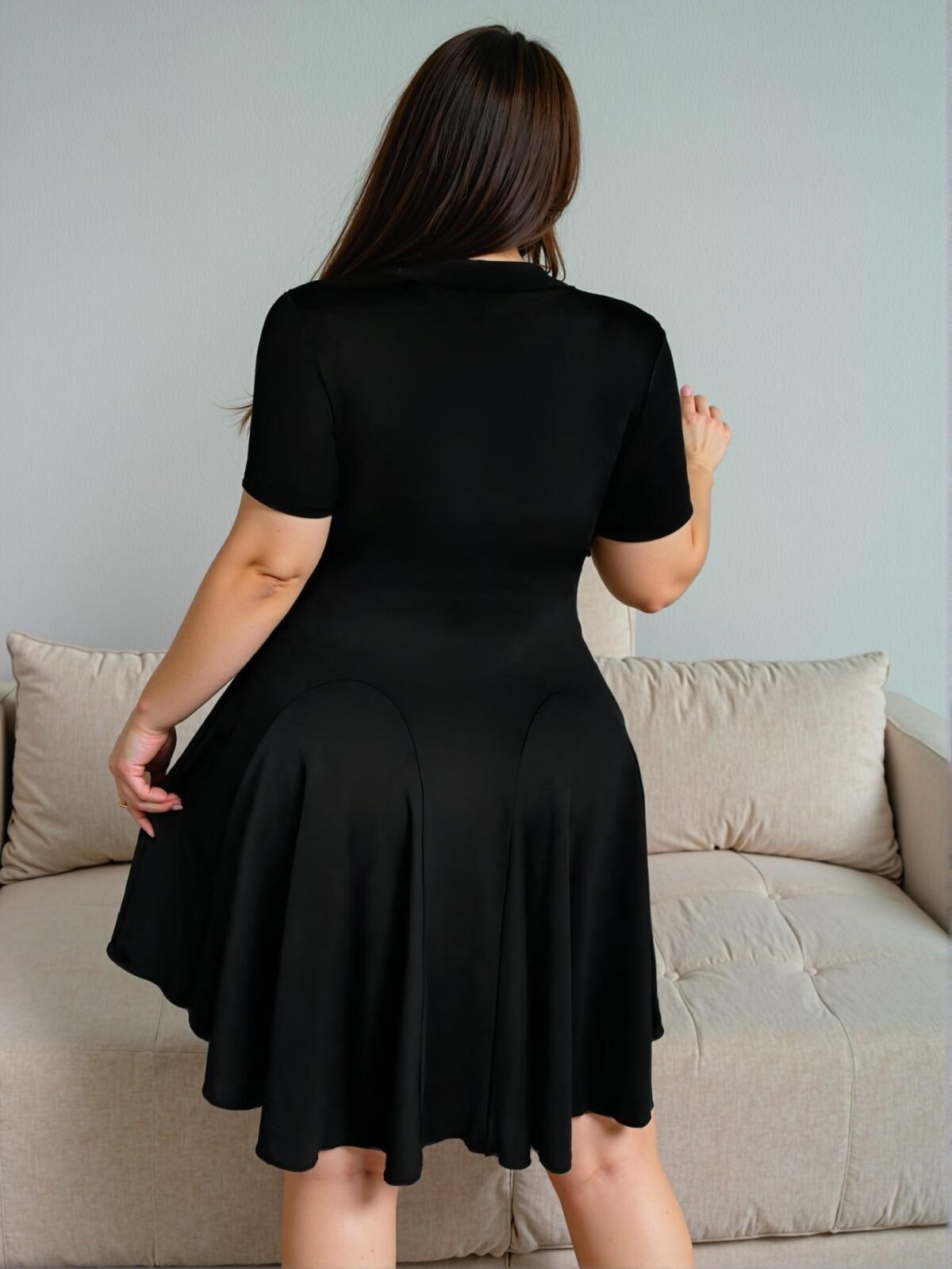 Elegant Black Stylish Color Block Slim Fit Stand Collar Zipper Casual Dress for Spring and Summer Chic, Classy and Trendy Fashion Style to Dress to Impress - Image 2