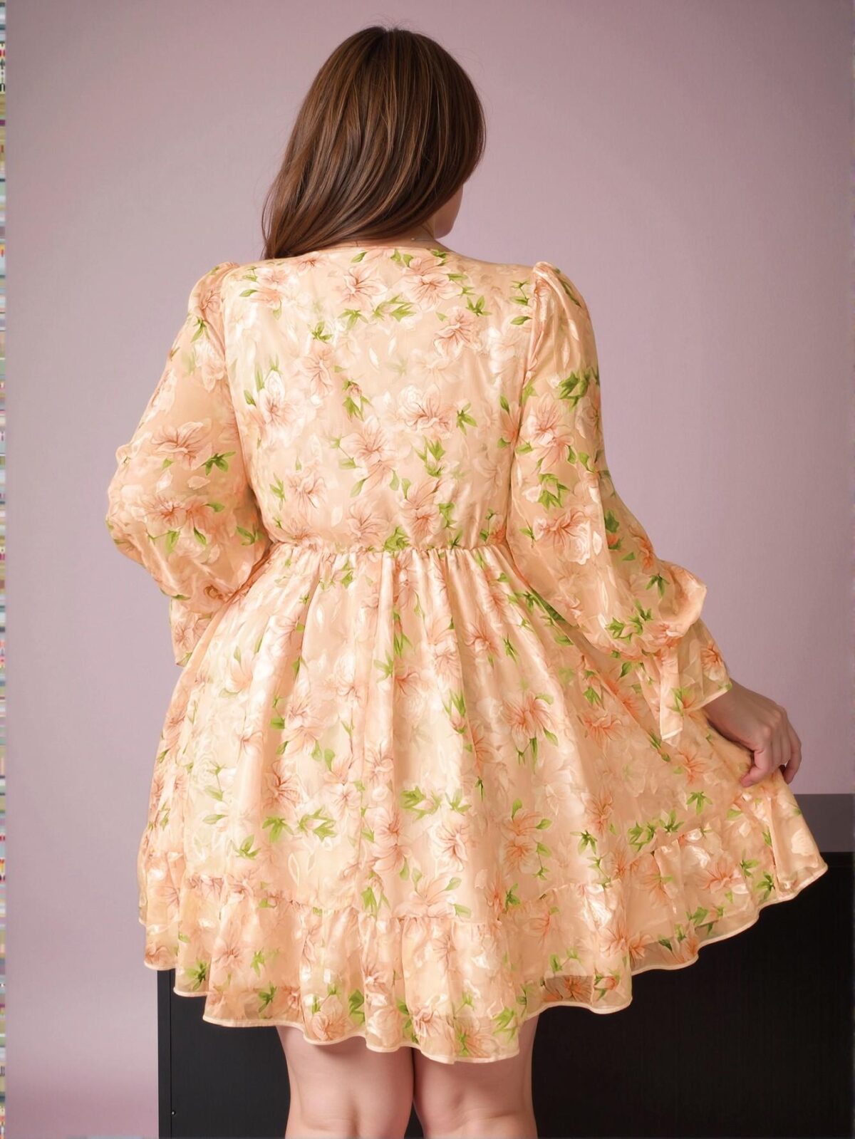 Elegant Yellow Charming Floral Flounce Sleeve A-Line Mini Dress, Retro French Style for Autumn Romance and Spring-Summer Celebrations - Chic, Classy and Trendy Fashion Style to Dress to Impress - Image 2