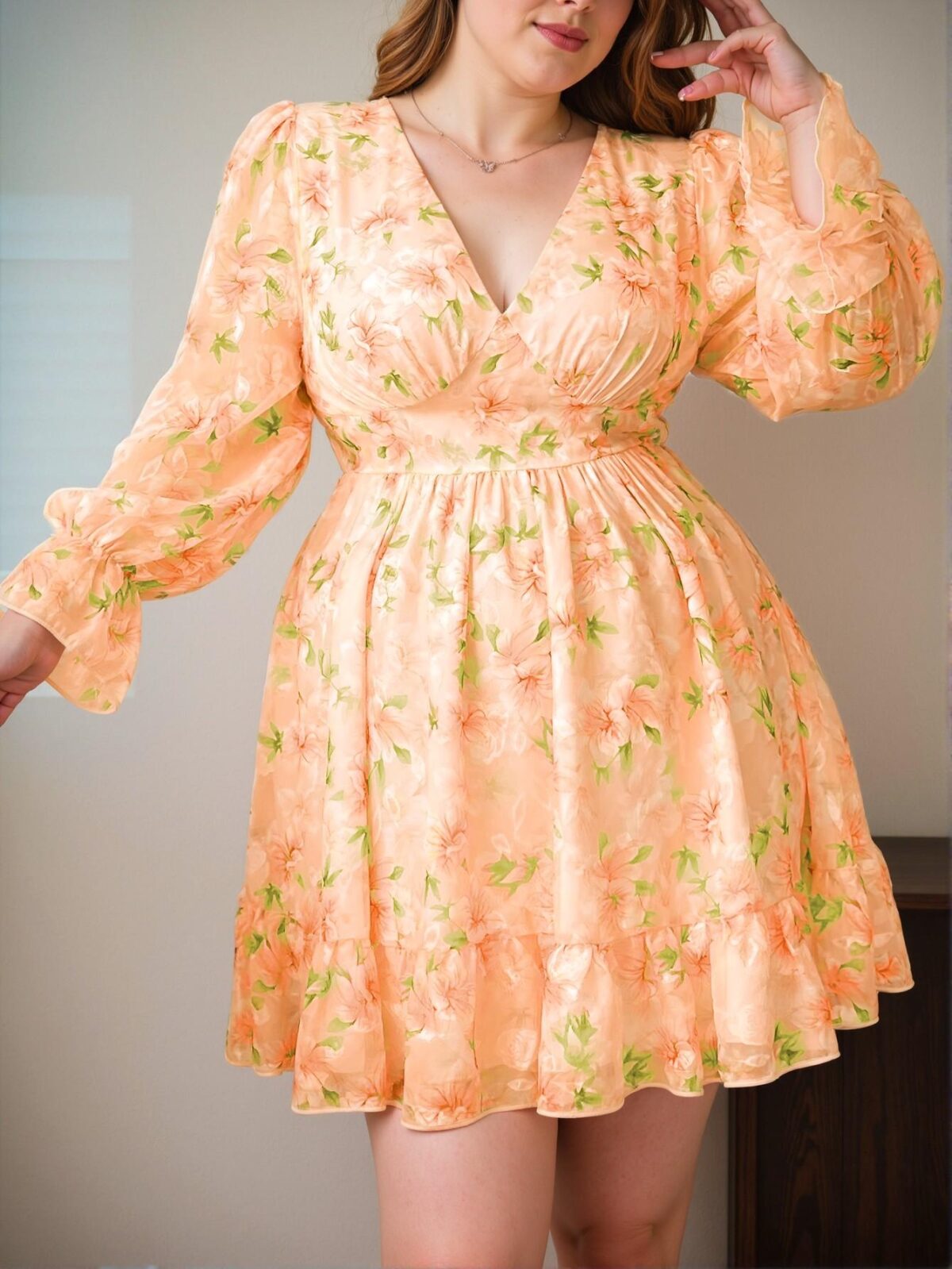 Elegant Yellow Charming Floral Flounce Sleeve A-Line Mini Dress, Retro French Style for Autumn Romance and Spring-Summer Celebrations - Chic, Classy and Trendy Fashion Style to Dress to Impress - Image 3