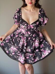 Elegant Multicolor Boho Floral Print Square Neck Puff Sleeve High Waist Casual Dress with Tiered Irregular Hem for Spring and Summer - Chic, Classy and Trendy Fashion Style to Dress to Impress