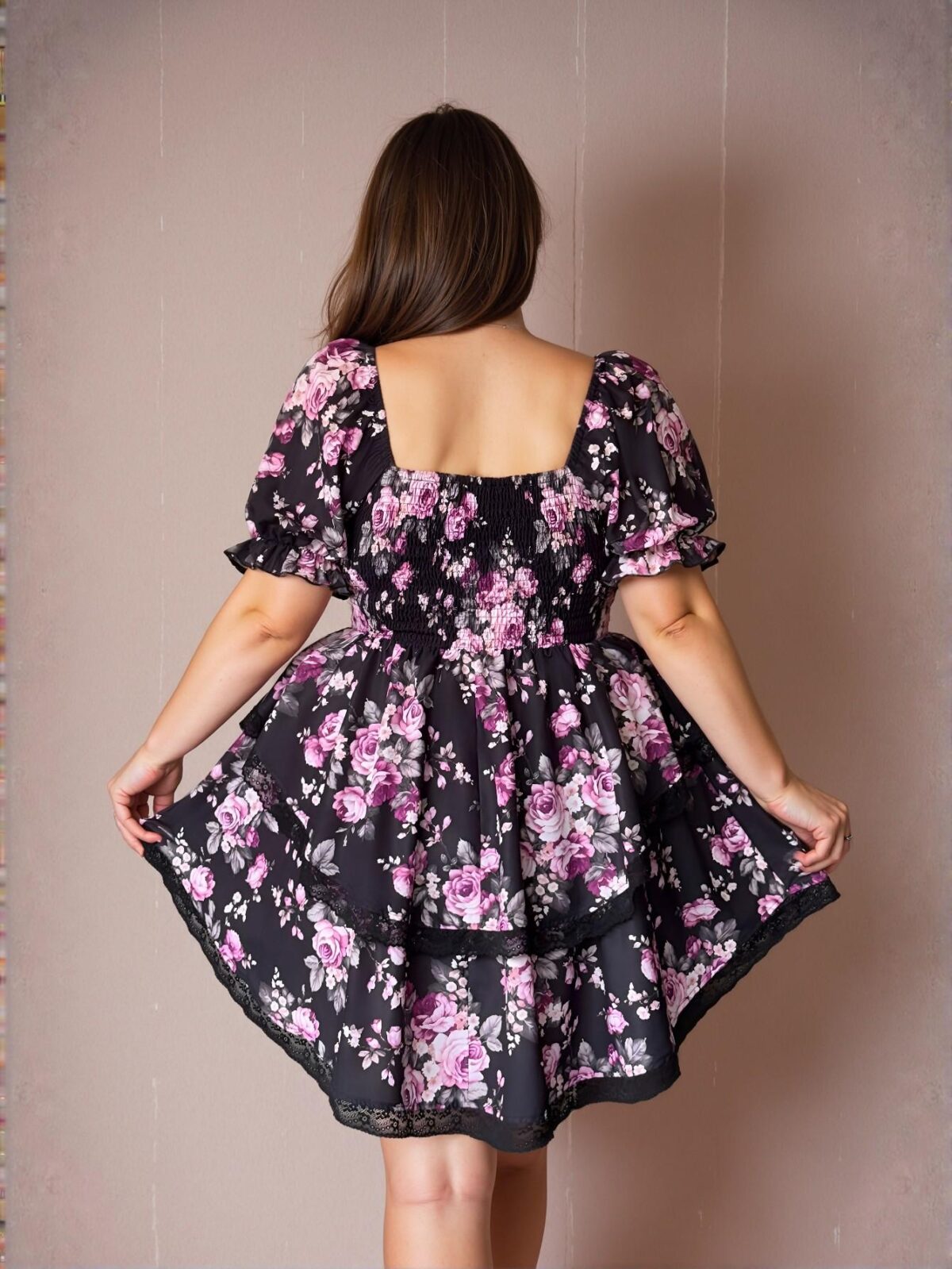 Elegant Multicolor Boho Floral Print Square Neck Puff Sleeve High Waist Casual Dress with Tiered Irregular Hem for Spring and Summer - Chic, Classy and Trendy Fashion Style to Dress to Impress - Image 2
