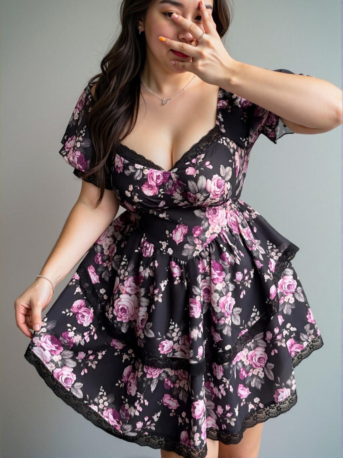 Elegant Multicolor Boho Floral Print Square Neck Puff Sleeve High Waist Casual Dress with Tiered Irregular Hem for Spring and Summer - Chic, Classy and Trendy Fashion Style to Dress to Impress - Image 4