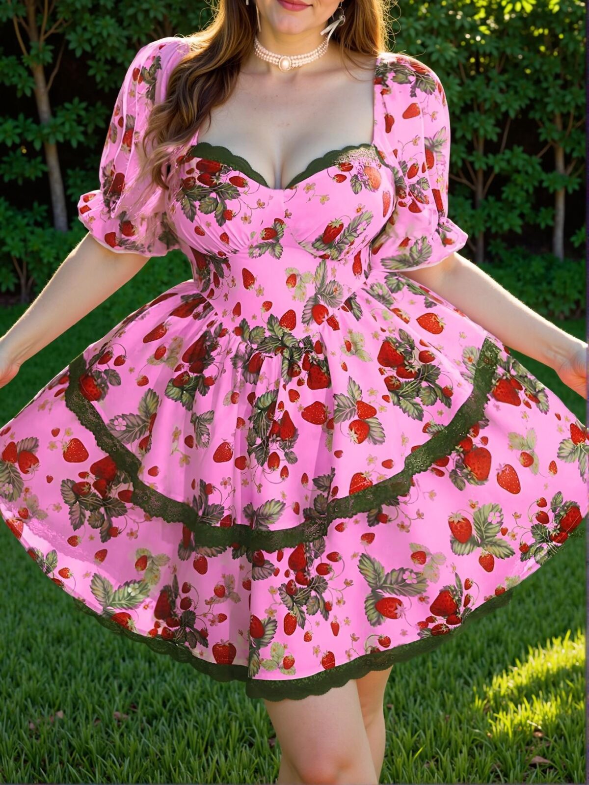 Elegant Pink Stylish Strawberry Print V-Neck Tied Waist Sleeveless Asymmetric Hem Casual Dress, Versatile and Chic Summer Slip Dress "Chic, Classy and Trendy Fashion Style to Dress to Impress"