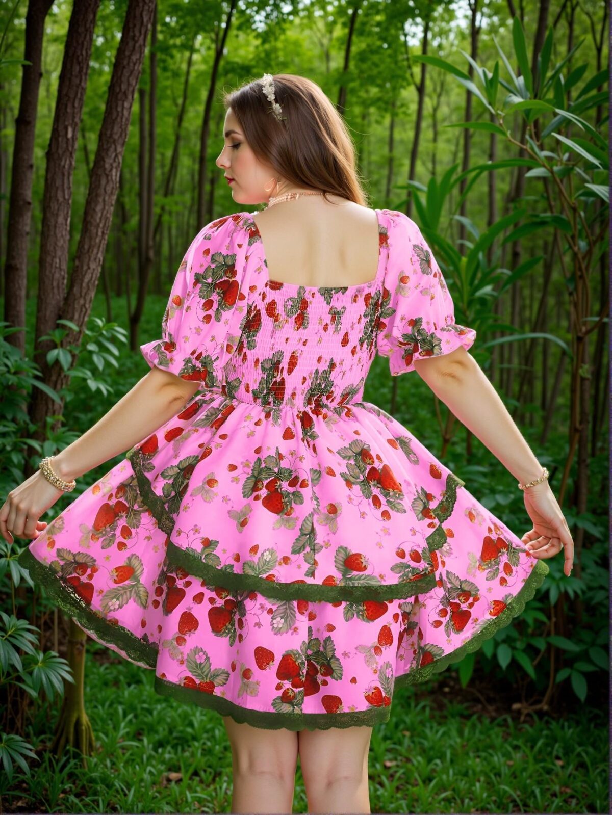 Elegant Pink Stylish Strawberry Print V-Neck Tied Waist Sleeveless Asymmetric Hem Casual Dress, Versatile and Chic Summer Slip Dress "Chic, Classy and Trendy Fashion Style to Dress to Impress" - Image 2