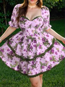 Chic Purple Flared Ruffle Hem Casual Dress with Tie Waist and V-Neck Design, Elegant and Versatile for Spring and Summer "Chic, Classy and Trendy Fashion Style to Dress to Impress"